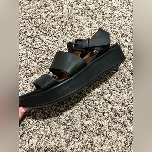 Black pleather sandals